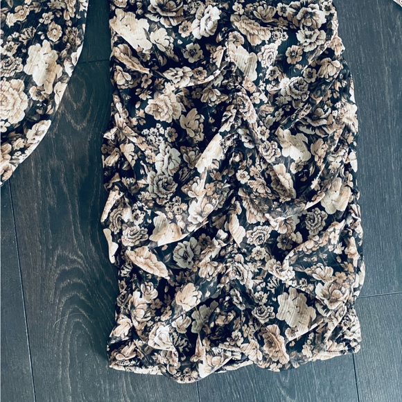 ZARA Floral Metallic Long Sleeve Mini Dress - Picture 3 of 14